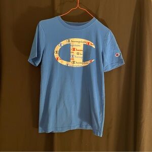 Champion Blue Tee with Multicolor Logo